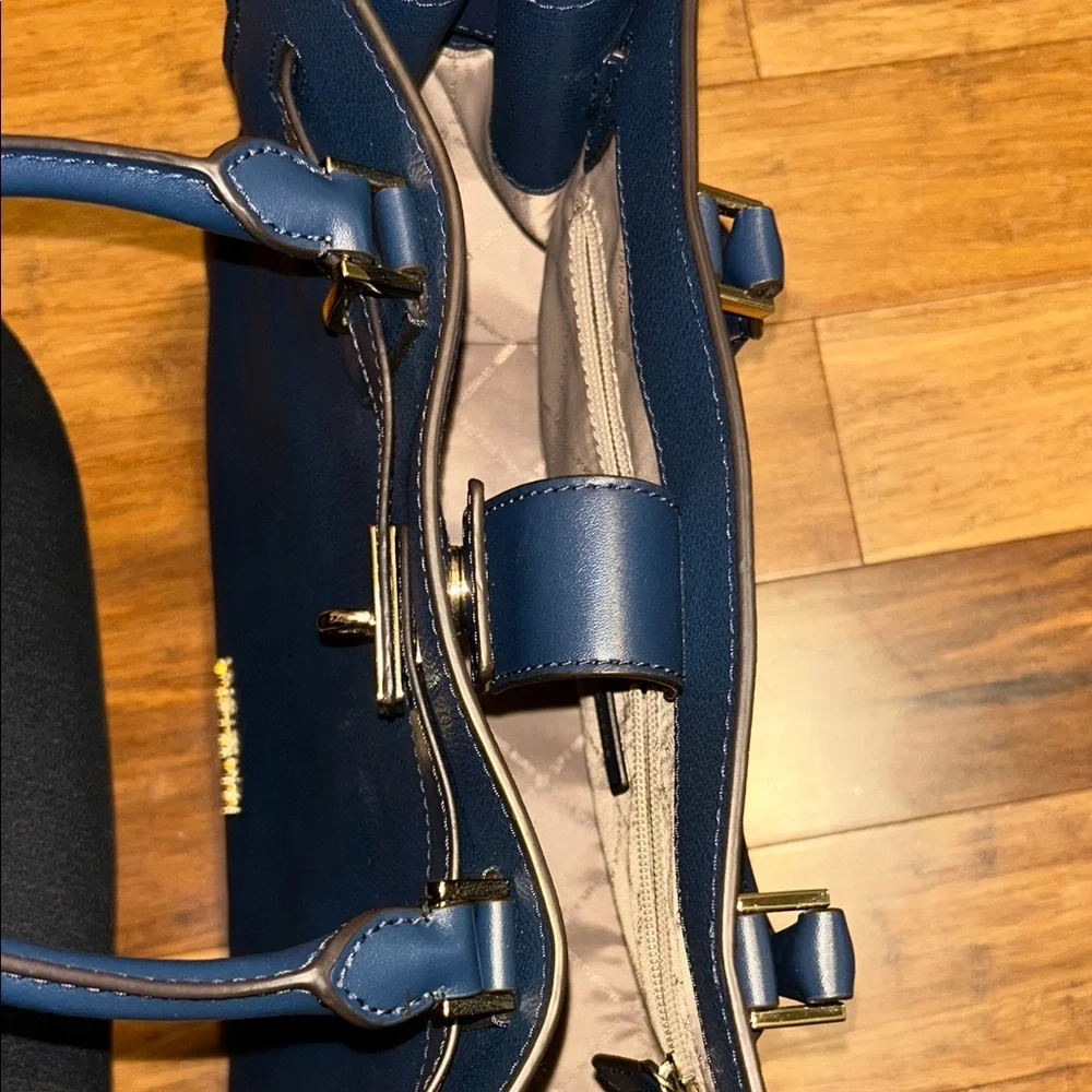Michael Kors Navy Blue Large Satchel Tote Bag Gold Hardware